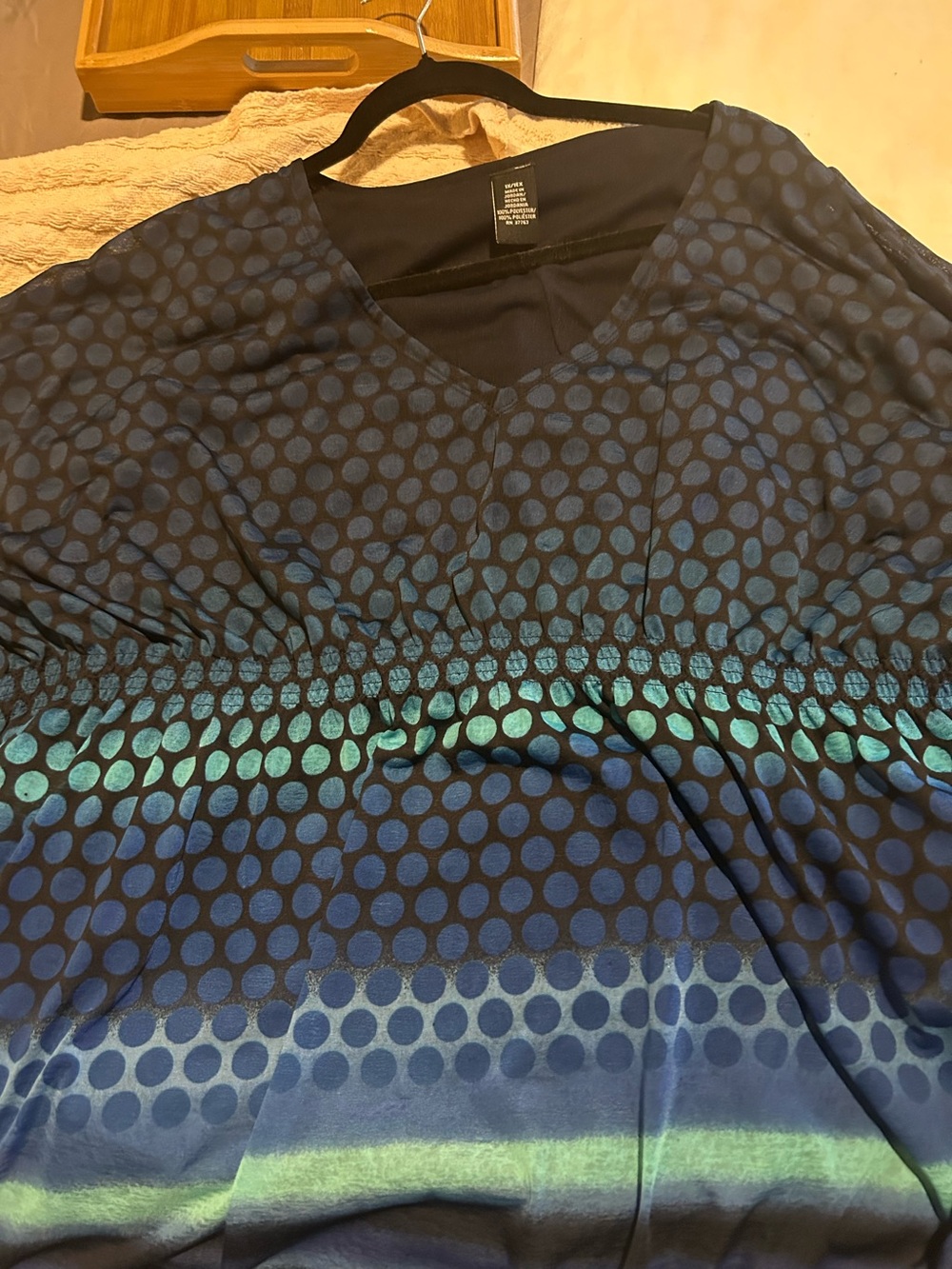 Rafaella Women’s Blue & Teal V-Neck Dotted Blouse
